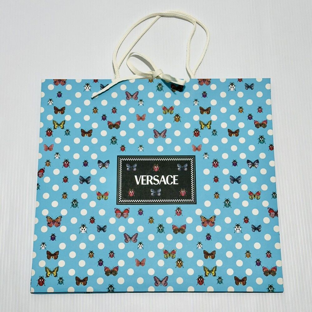 Versace 18”x16”x8” Authentic Blue Butterfly Paper Bag Gift Tote Medium